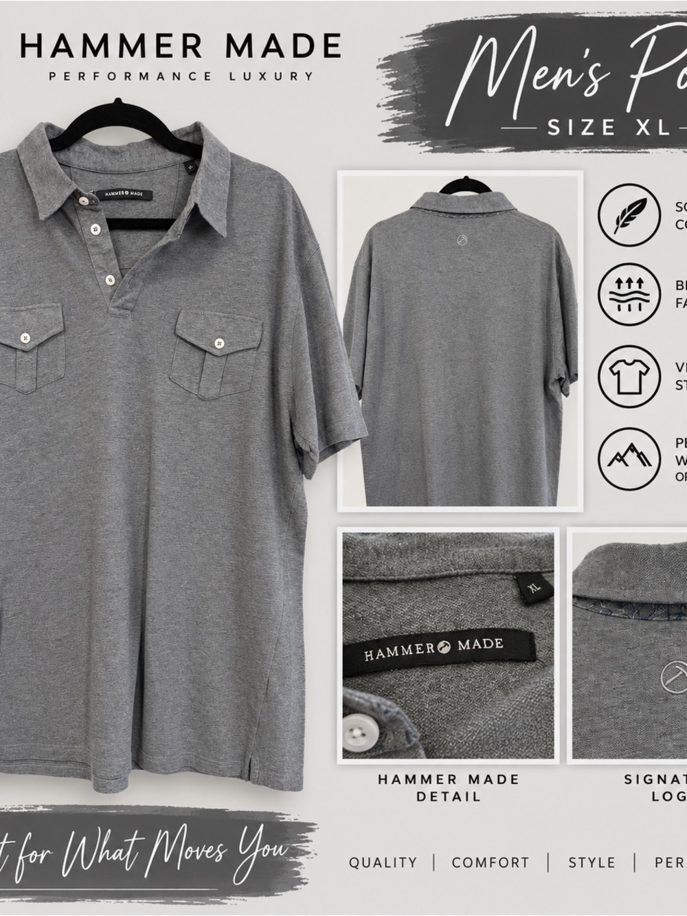 Hammer Made Men’s Short-Sleeve Polo in Gray